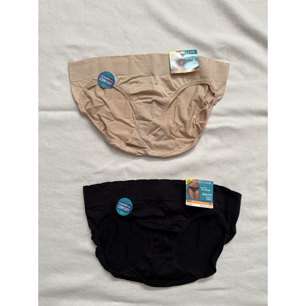 NEW VANITY FAIR Panty No Pinch No Show Seamless Bikini Panty 2 Pair Large 18217